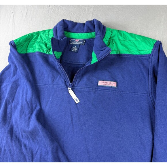 Vtg Y2K Vineyard Vines Green Blue Pullover FLEECE Sweatshirt Golf T Zip Shirt XL